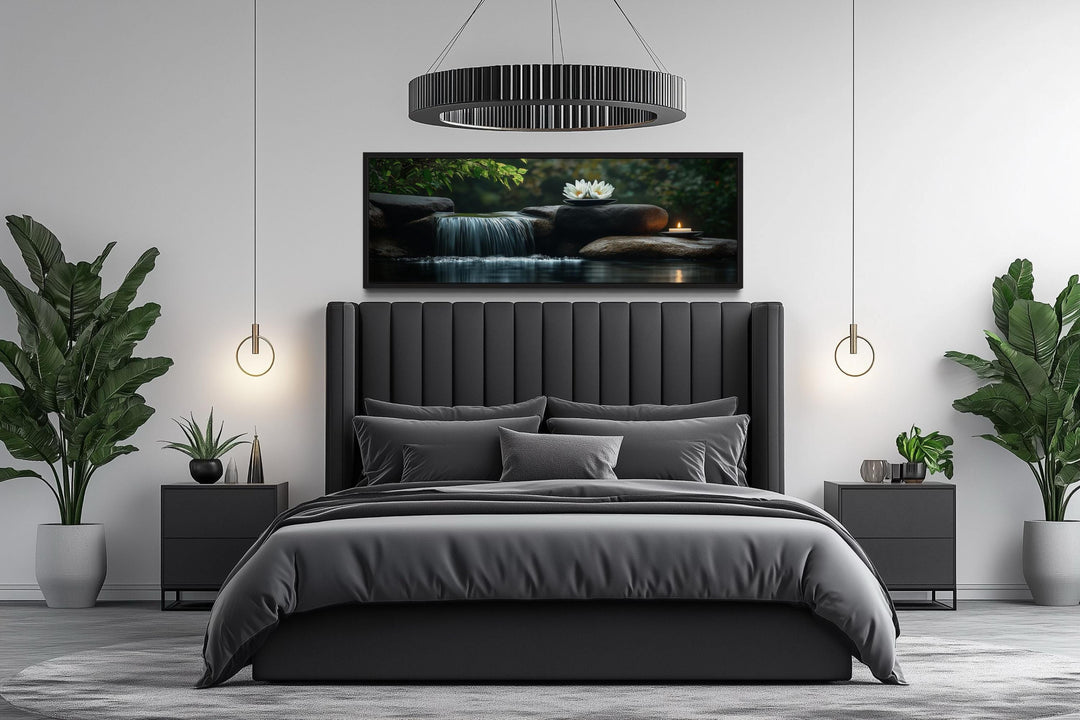Zen Garden Spa Waterfall Long Horizontal Canvas Wall Art