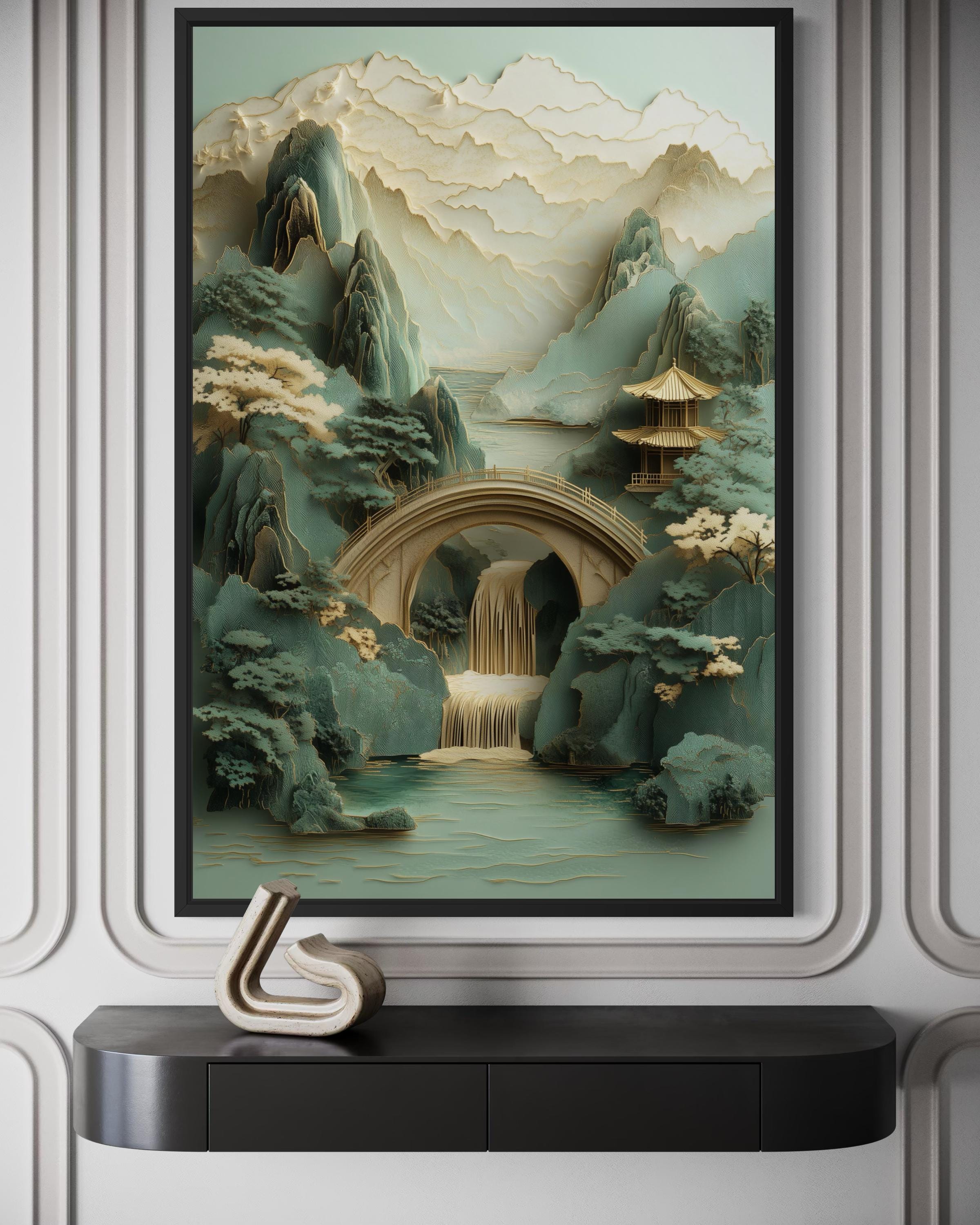 Zen Japanese Garden Pagoda And Waterfall Canvas Wall Art – Wall