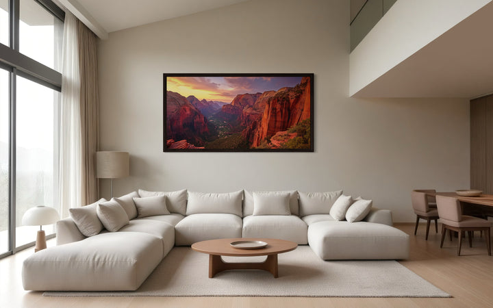 Zion National Park Sunset Photo Style Framed Canvas Wall Art
