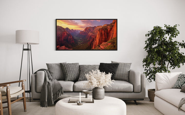 Zion National Park Sunset Photo Style Framed Canvas Wall Art