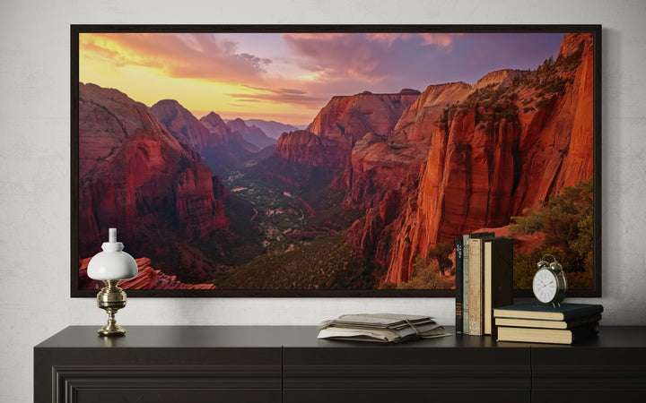 Zion National Park Sunset Photo Style Framed Canvas Wall Art
