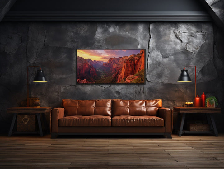 Zion National Park Sunset Photo Style Framed Canvas Wall Art