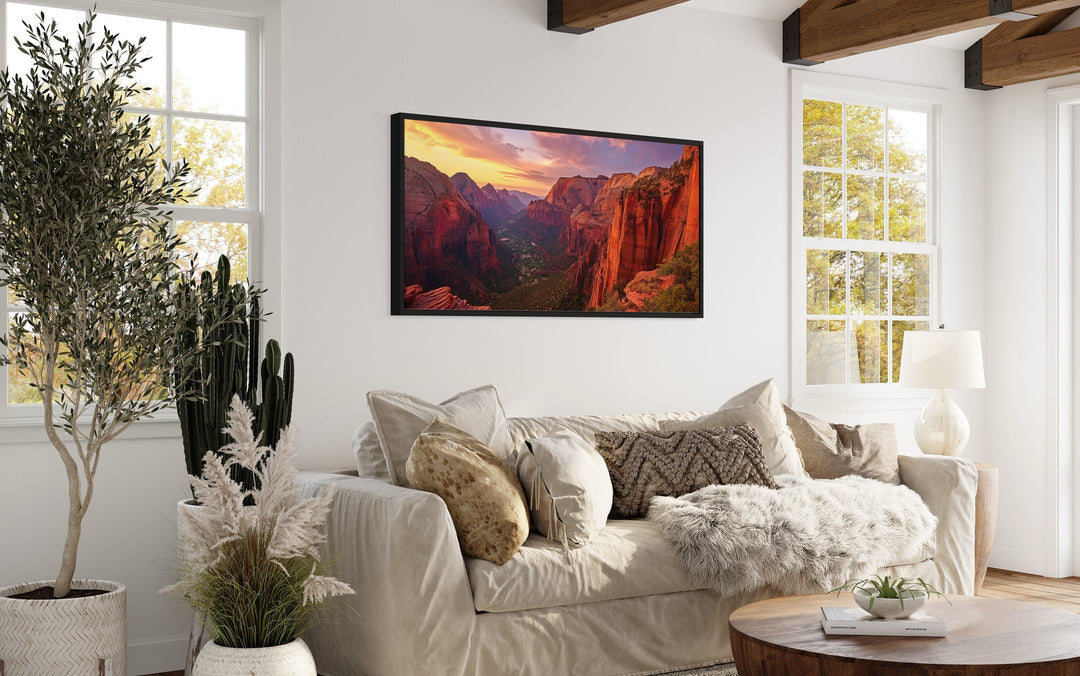 Zion National Park Sunset Photo Style Framed Canvas Wall Art