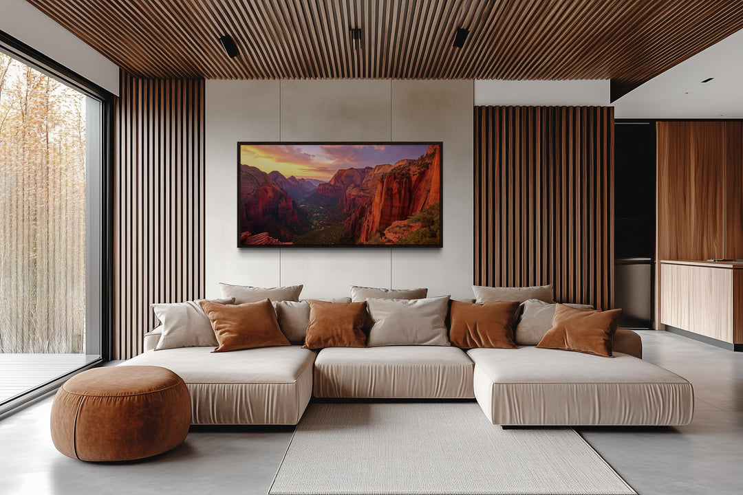 Zion National Park Sunset Photo Style Framed Canvas Wall Art