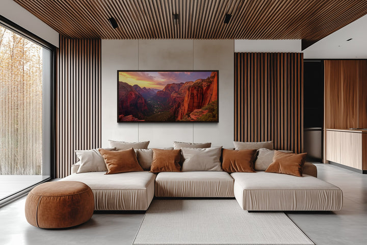 Zion National Park Sunset Photo Style Framed Canvas Wall Art