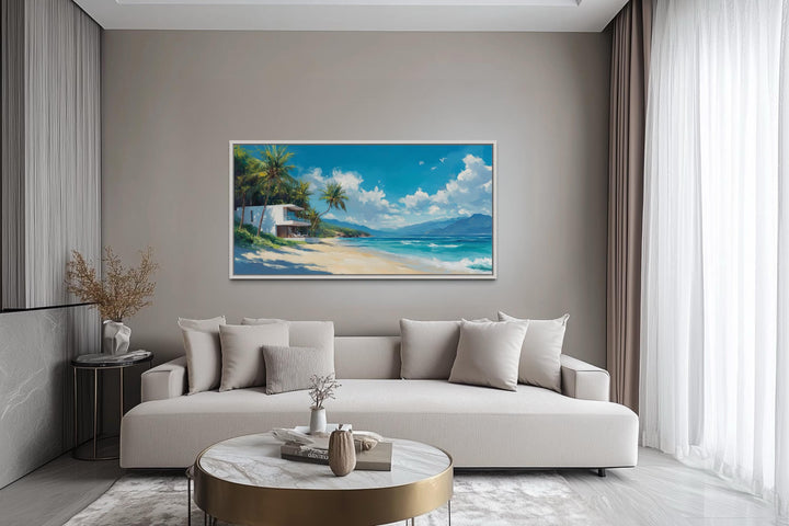 Tropical Beach House Ocean View Horizontal Canvas Wall Art