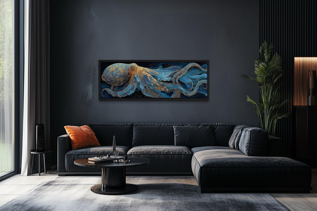 Octopus Horizontal Canvas Wall Art – Nautical Blue Ocean Decor | Coastal Living Room Art