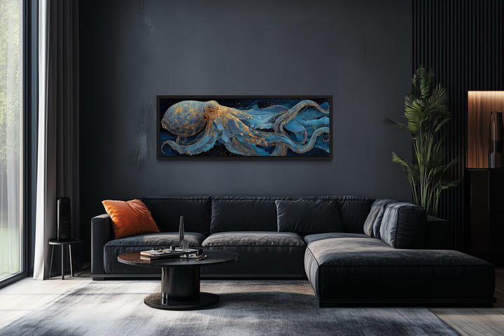 Octopus Horizontal Canvas Wall Art – Nautical Blue Ocean Decor | Coastal Living Room Art