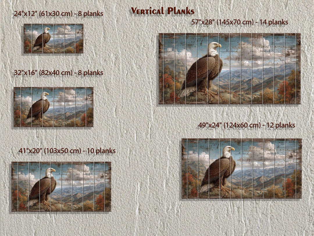 Rustic Bald Eagle Mountain Landscape Distressed Wood Wall Art
