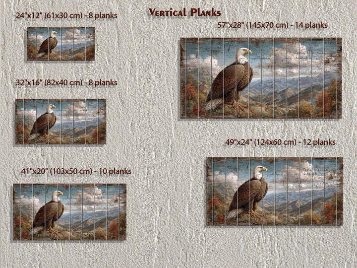 Rustic Bald Eagle Mountain Landscape Distressed Wood Wall Art