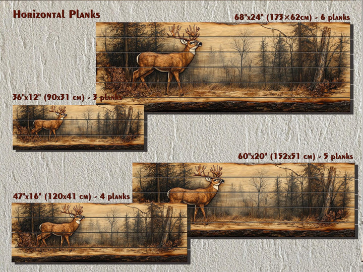Deer In Forest Long Horizontal Distressed Wood Wall Art