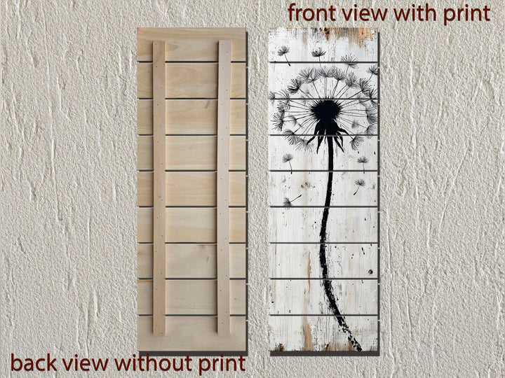 Tall Vertical Dandelion Wall Art - Whitewashed Distressed Wood Slim Rustic Floral Decor