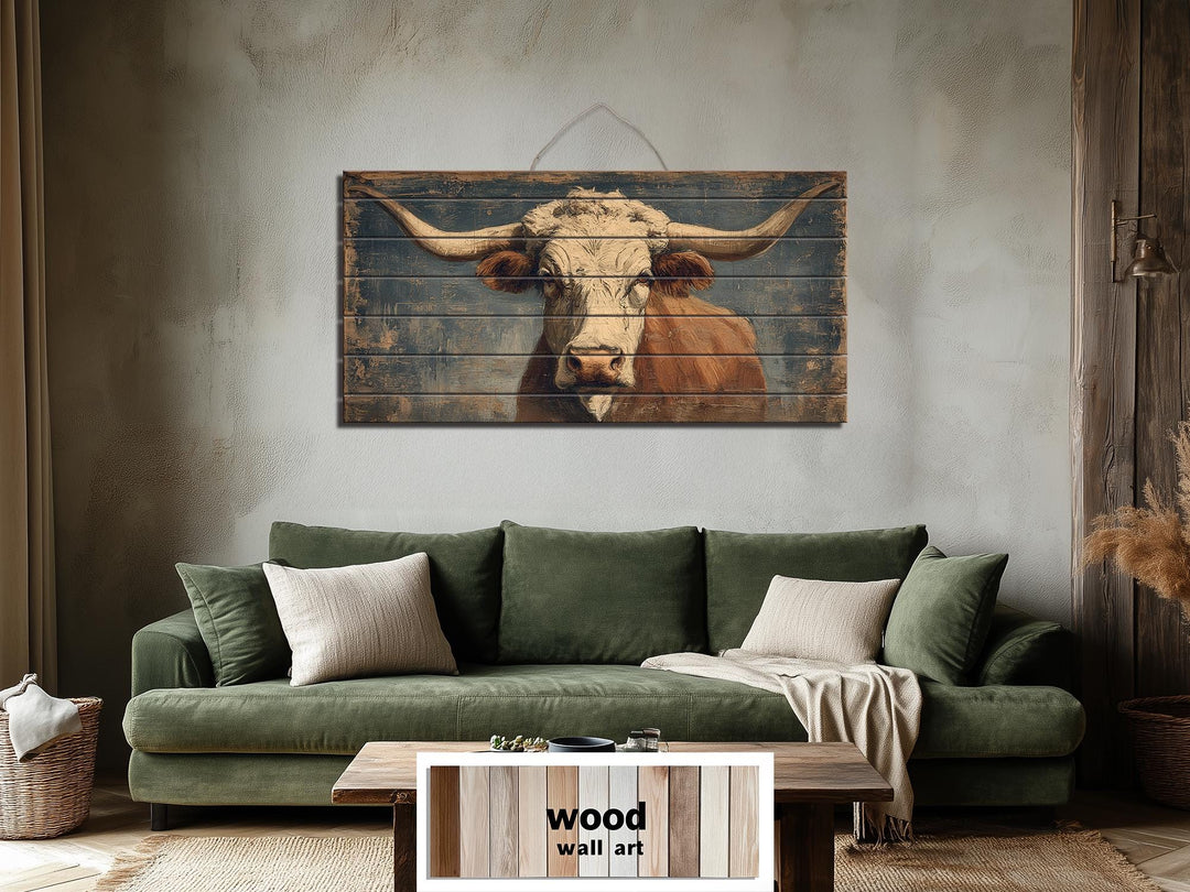 Longhorn Bull Wall Art - Rustic Wood Decor | Western Farmhouse Artwork