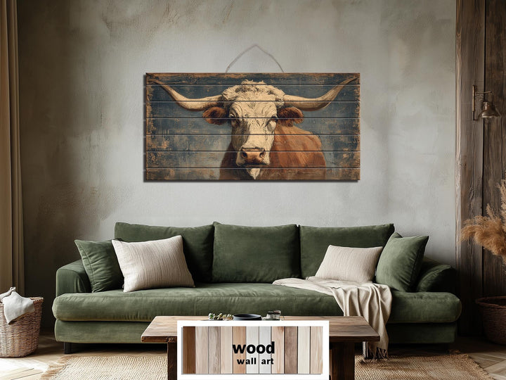 Longhorn Bull Wall Art - Rustic Wood Decor | Western Farmhouse Artwork