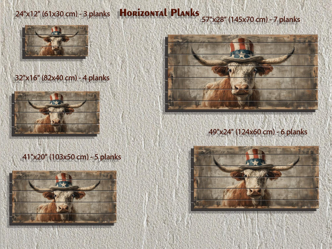 Longhorn Bull Wall Art - Rustic Wood Decor With Uncle Sam Hat | Patriotic Farmhouse