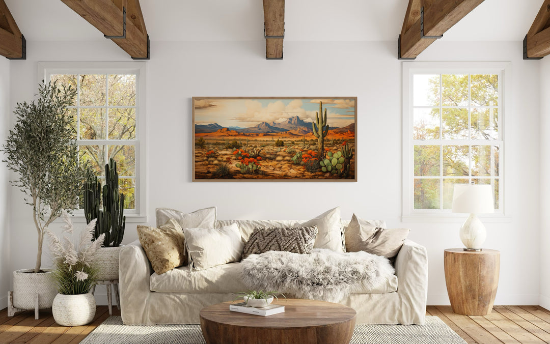 Desert Landscape Extra Large Southwestern Framed Canvas Wall Decor in living room