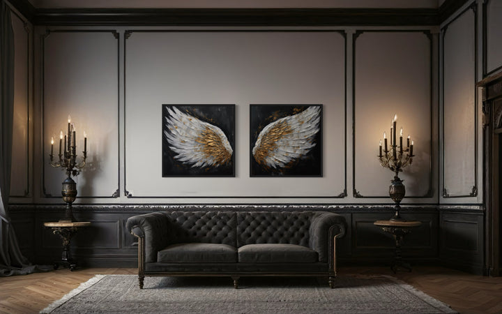 2 Piece White Gold Angel Wings Framed Canvas Wall Art