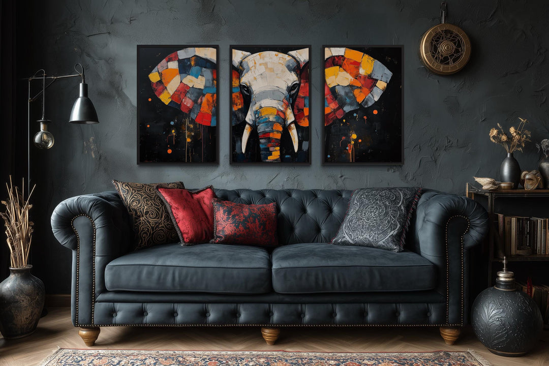 Modern Abstract Colorful  Elephant Wall Art Set of 3