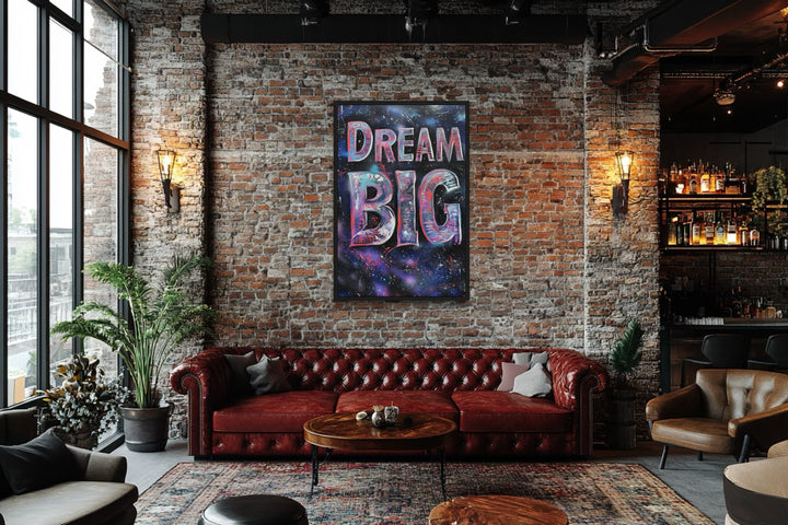 Dream Big Graffiti Painting Motivational Framed Canvas Wall Art in man cave