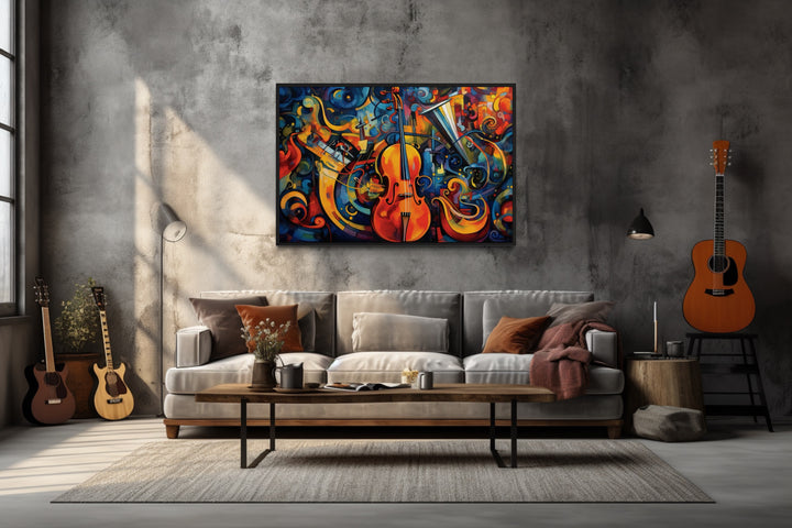 Abstract Musical Instruments Framed Canvas Wall Art in music room