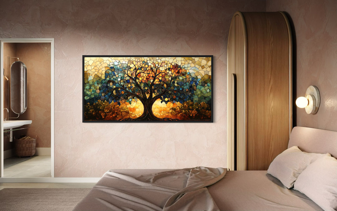 Yggdrasil - Stained Glass Style Tree Of Life Canvas Wall Art in bedroom