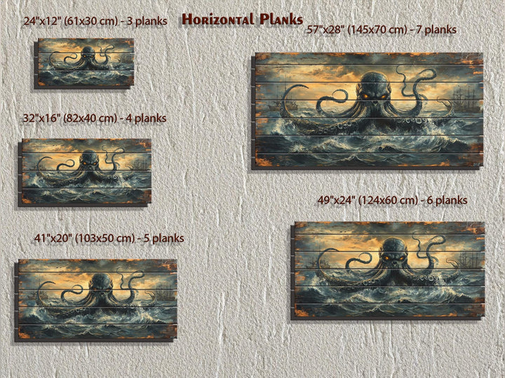 Kraken In Ocean Distressed Wood Wall Art