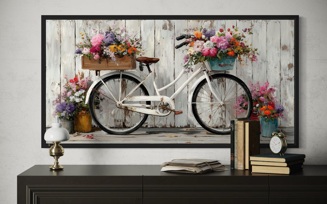 Vintage Bicycle with Flowers Canvas Wall Art