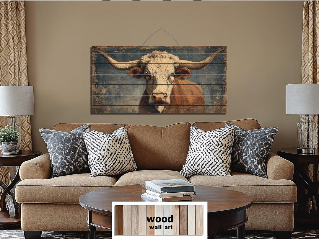 Longhorn Bull Wall Art - Rustic Wood Decor | Western Farmhouse Artwork