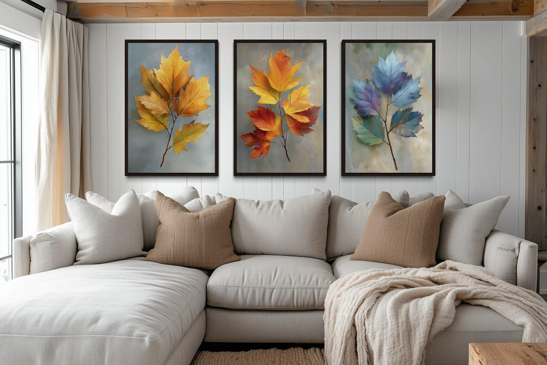 Colorful Autumn Leaves Wall Art Set of 3