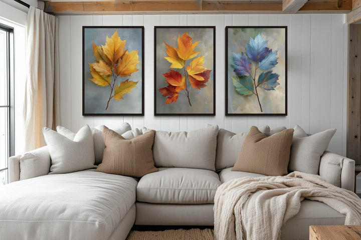 Colorful Autumn Leaves Wall Art Set of 3