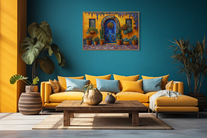 Mexican Door With Cacti Traditional Painting Framed Canvas Wall Art