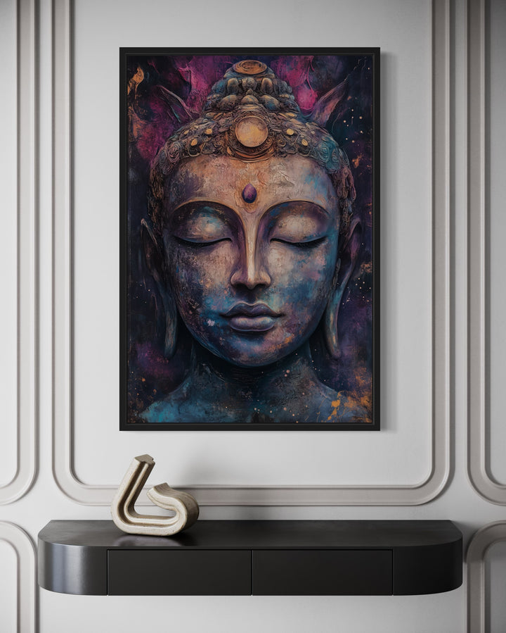 Purple Buddha Abstract Painting Framed Zen Wall Decor close up