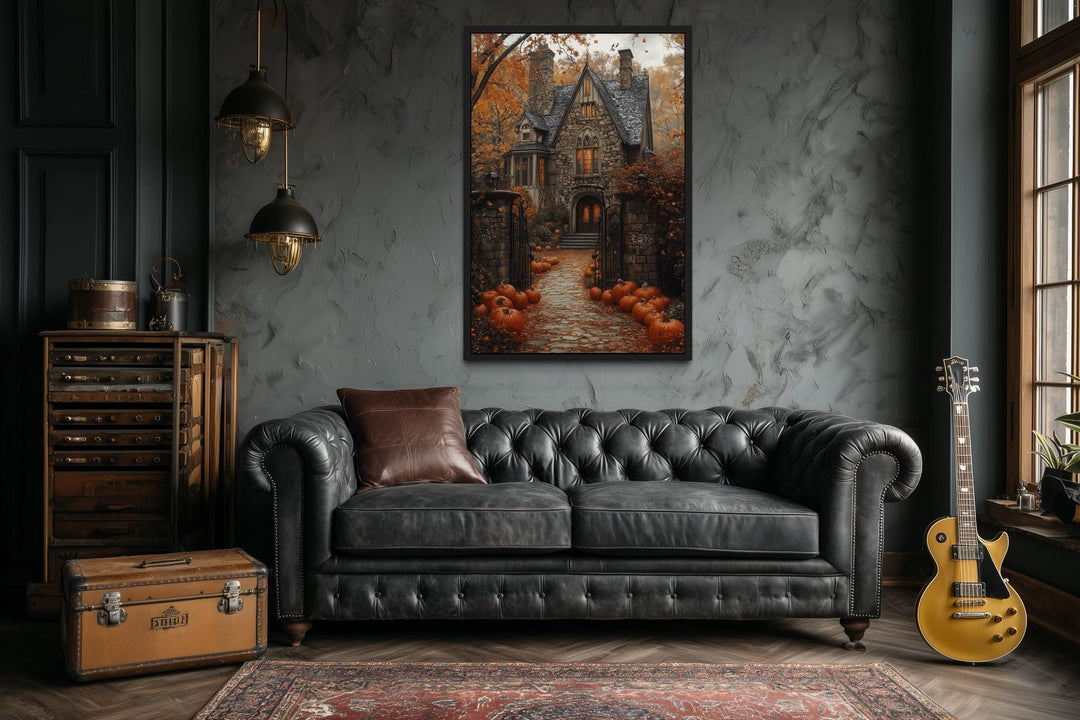 Haunted House Pumpkin Path Halloween Canvas Art