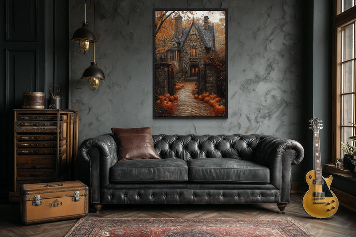 Haunted House Pumpkin Path Halloween Canvas Art