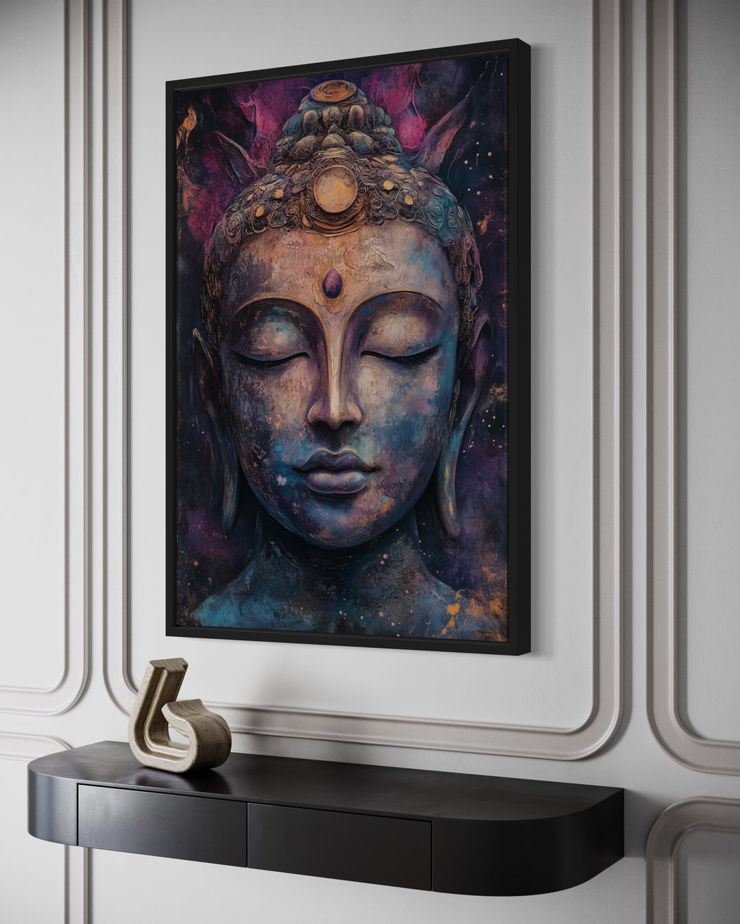 Purple Buddha Abstract Painting Framed Zen Wall Decor side view