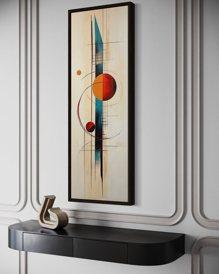 Tall Narrow Mid Century Modern Geometric Vertical Framed Canvas Wall Art side view