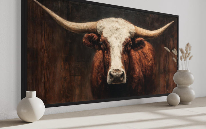 Brown And White Longhorn Bull Wall Art