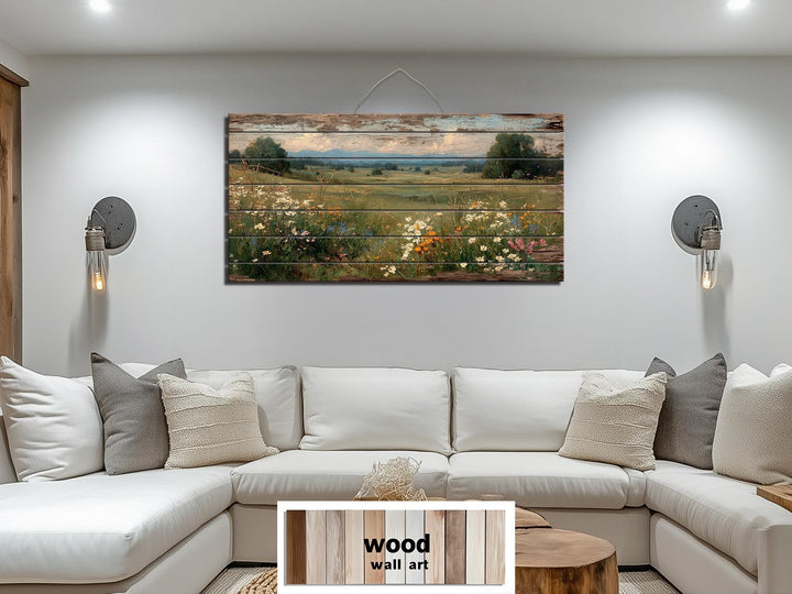 Rustic Wildflower Meadow Distressed Wood Wall Art