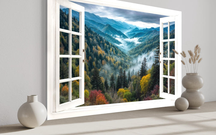 Window View of Mountain Valley Canvas Wall Art