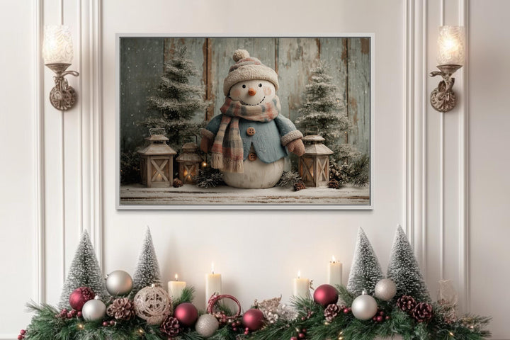 Christmas Snowman With Scarf Christmas Canvas Wall Art