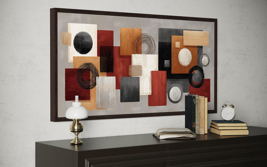 Modern Geometric Abstract  Red, Black, Beige and Orange Shapes Canvas Wall Art