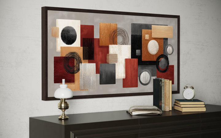 Modern Geometric Abstract  Red, Black, Beige and Orange Shapes Canvas Wall Art