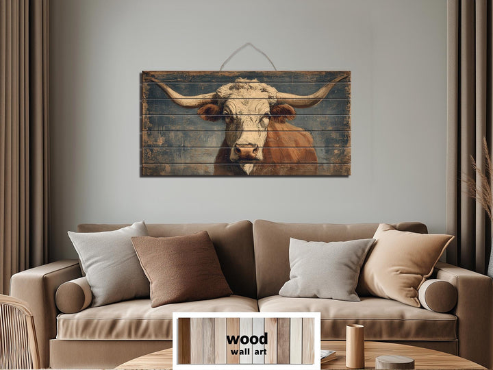 Longhorn Bull Wall Art - Rustic Wood Decor | Western Farmhouse Artwork