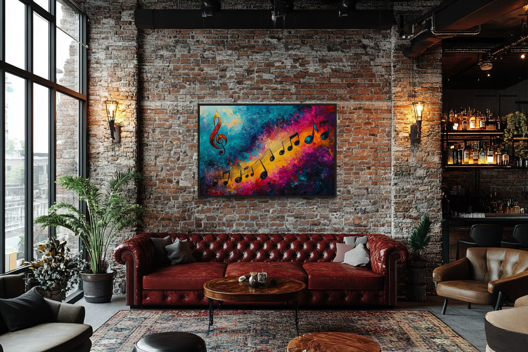 Trippy Colorful Music Notes Abstract Paining Framed Canvas Wall Art