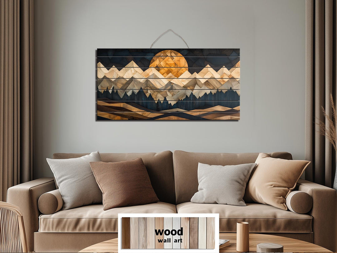 Geometric Mountain Sunset Wood Wall Art