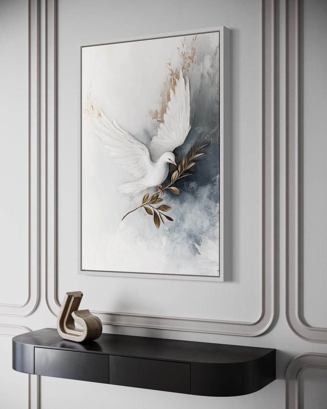 Holy Spirit White Dove With Olive Branch Christian Canvas Wall Art side view