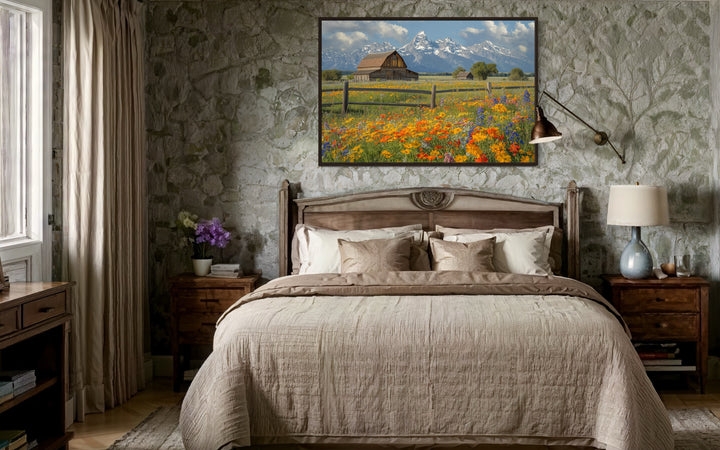 Pretty Old Barn In Spring's Wildflowers Landscape Framed Canvas Wall Decor