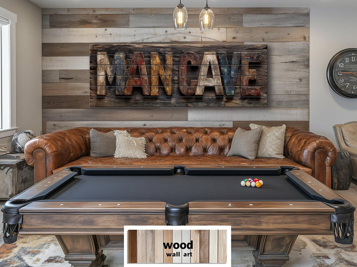Man Cave Distressed Wood Sign Rustic Masculine Den Wall Art
