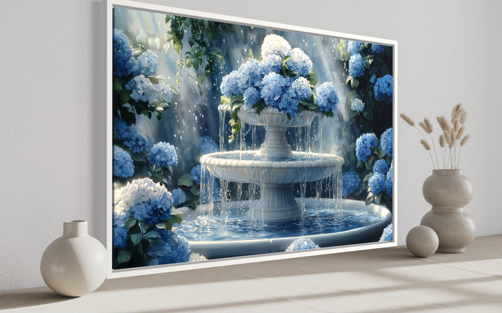 Blue Flowers Fountain Bathroom Canvas Wall Art