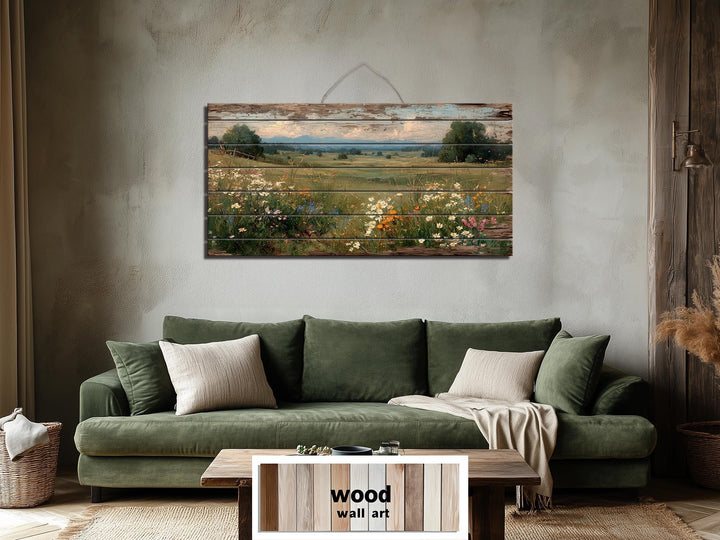 Rustic Wildflower Meadow Distressed Wood Wall Art